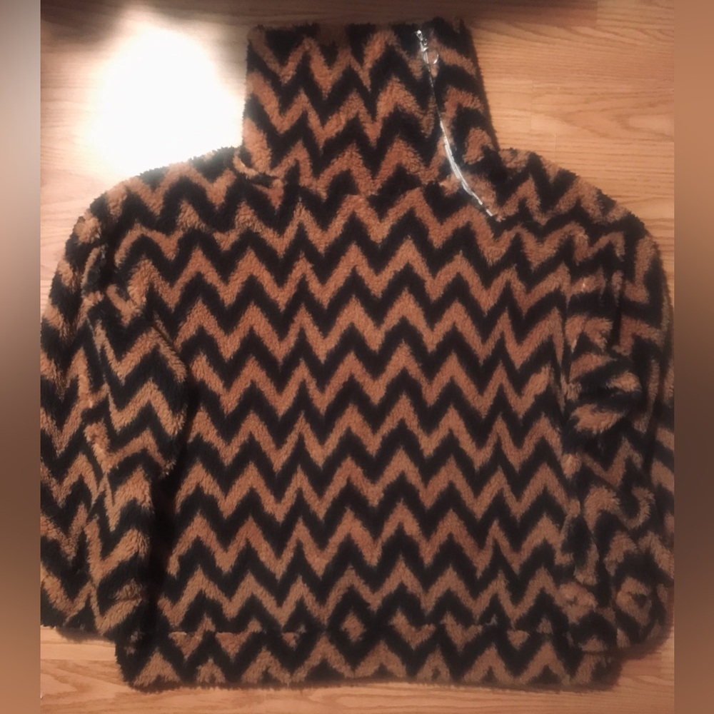 Mesh + Lace Women’s Animal Print Fleece Top XL Cheetah Leopard 1/4 zip Pullover